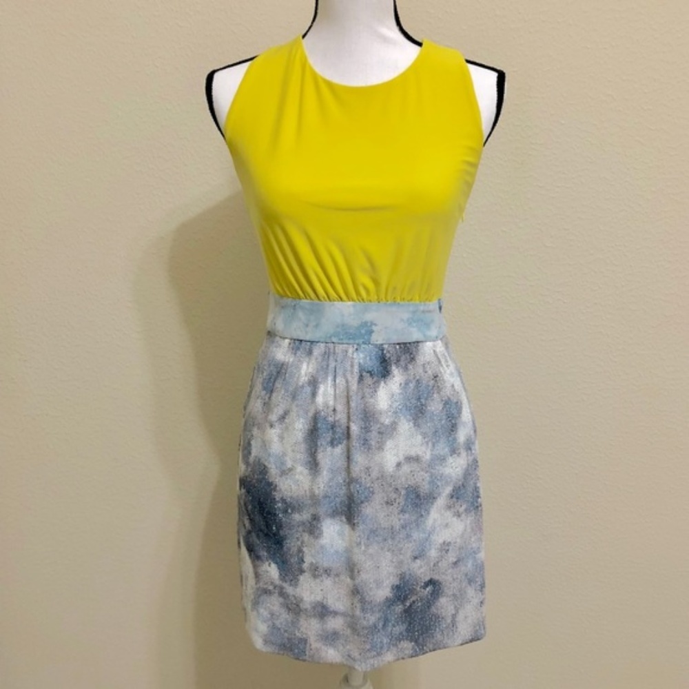 NWT Rachel Roy Twist Cross Back Sequined Party Dress Yellow Grey White Size 0